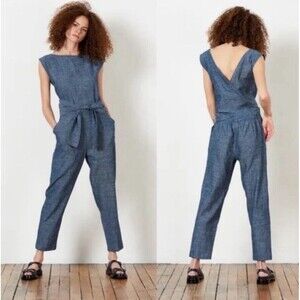 Ozma Chambray Matador Jumpsuit Women’s Size XS Blue Organic Cotton Wide Leg